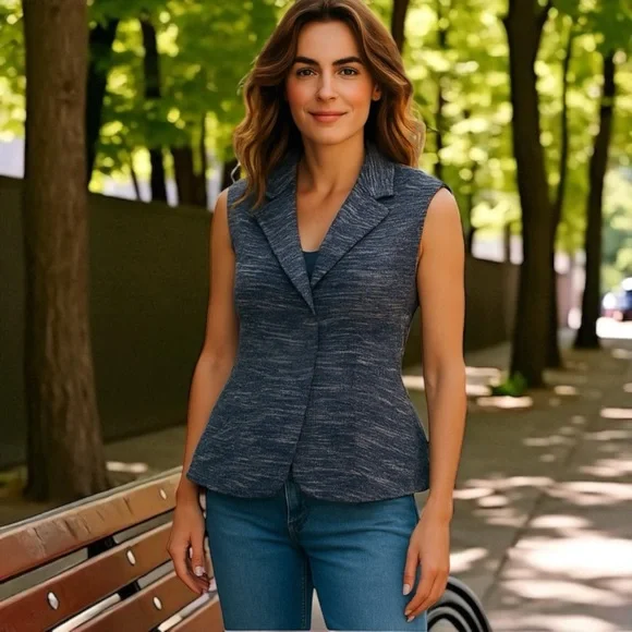 W by Worth size 4 navy woven peplum vest - Picture 6 of 11